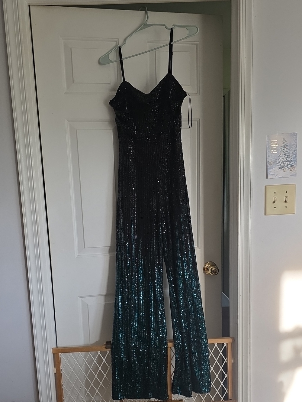 Windsor Black to Teal Sequin Strapless Jumpsuit